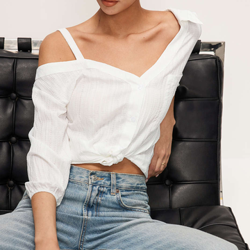 Asymmetric Cold‑Shoulder Backless Button Long Sleeve Shirt