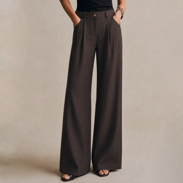 Coffee‑Tone Button‑Closure Pocketed Straight‑Leg Pants Trousers