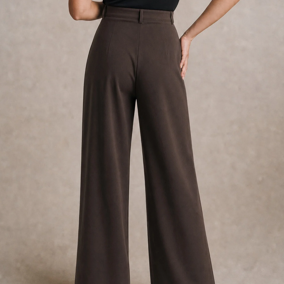 Coffee‑Tone Button‑Closure Pocketed Straight‑Leg Pants Trousers