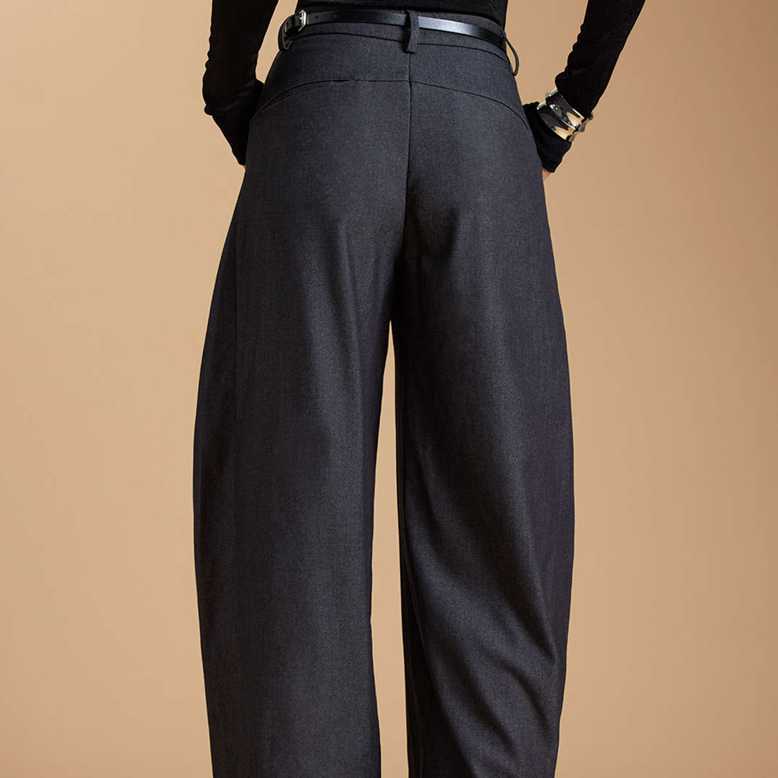 Belted Zipper Closure Wide‑Leg Trousers